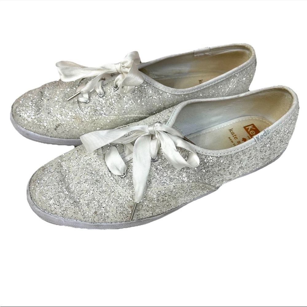 Keds Kate Spade Size 8 Glitter White Sneakers Bride Bridal Sparkle WF57835 #2014